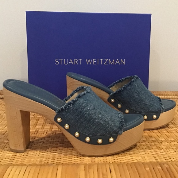 Stuart Weitzman Denim Pearl Clog New in Box 6.5B/37 - Picture 1 of 8